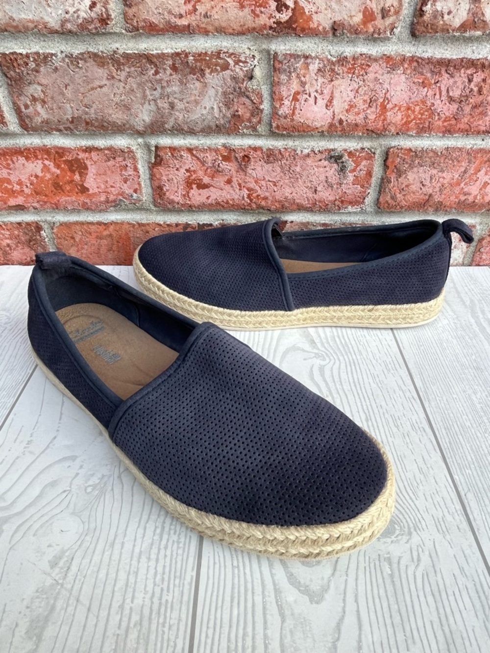 Clarks Collection Espadrille Slip On Perforated Loafers Flats Blue Size 7.5 M